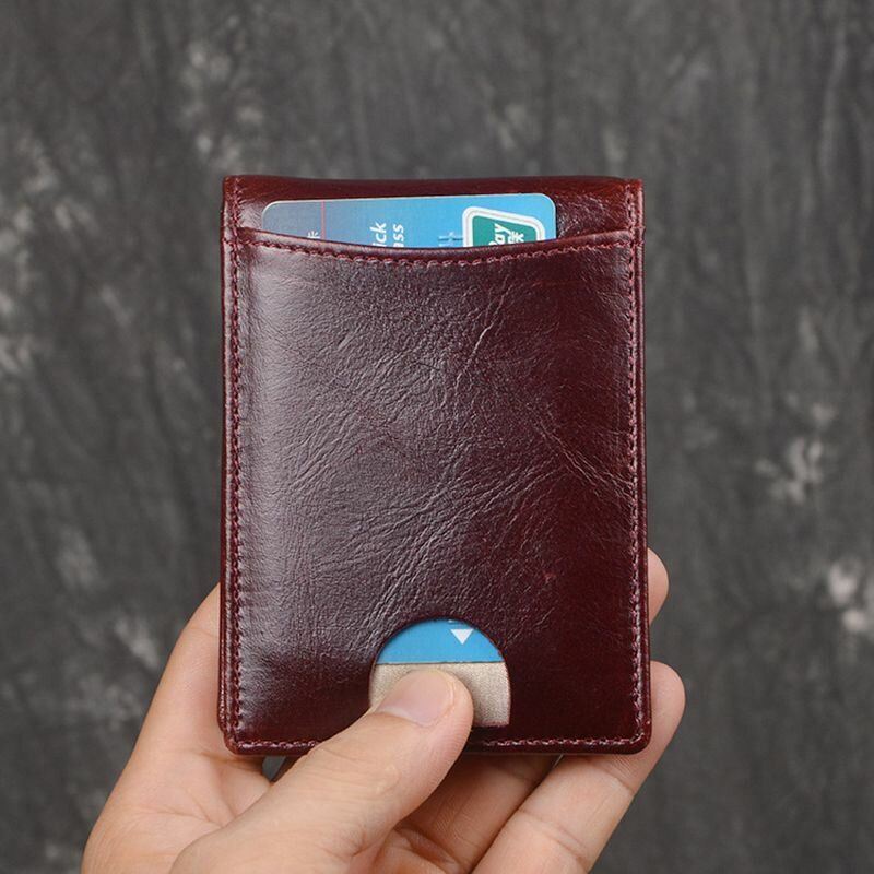 Heren Echt Leer Anti-diefstal Antimagnetische Swipe Easy Carry Card Bag Geld Clip Portemonnee