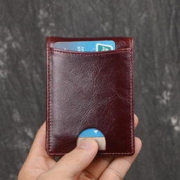 Heren Echt Leer Anti-diefstal Antimagnetische Swipe Easy Carry Card Bag Geld Clip Portemonnee