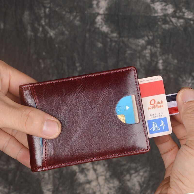 Heren Echt Leer Anti-diefstal Antimagnetische Swipe Easy Carry Card Bag Geld Clip Portemonnee