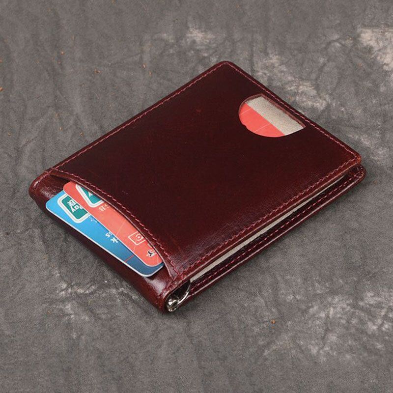 Heren Echt Leer Anti-diefstal Antimagnetische Swipe Easy Carry Card Bag Geld Clip Portemonnee