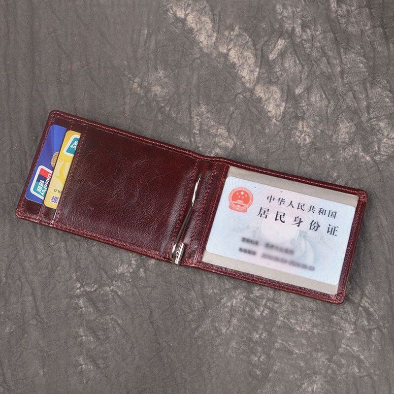 Heren Echt Leer Anti-diefstal Antimagnetische Swipe Easy Carry Card Bag Geld Clip Portemonnee