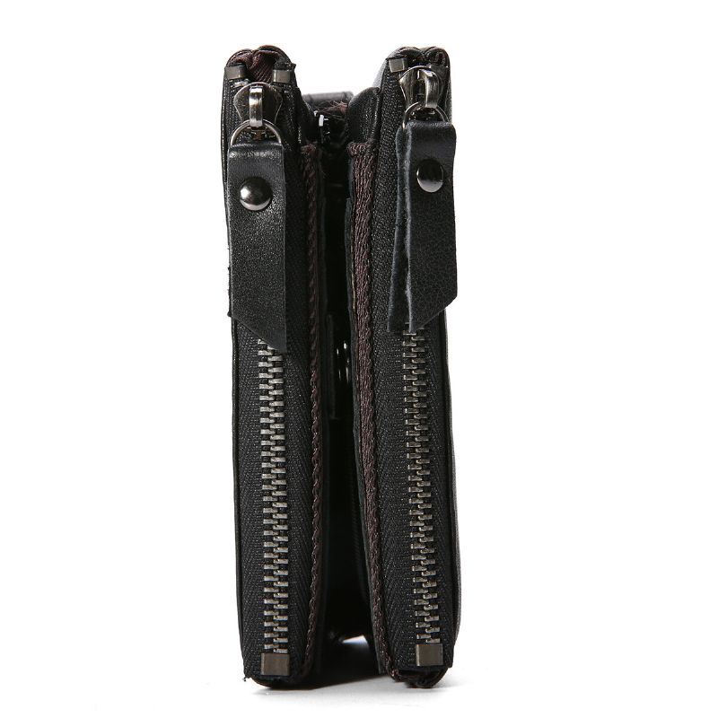 Heren Echt Leer Bifold Hasp Multi-card Slot Kaarthouder Retro Dubbele Rits Portemonnee Korte Geld Clip Portemonnee