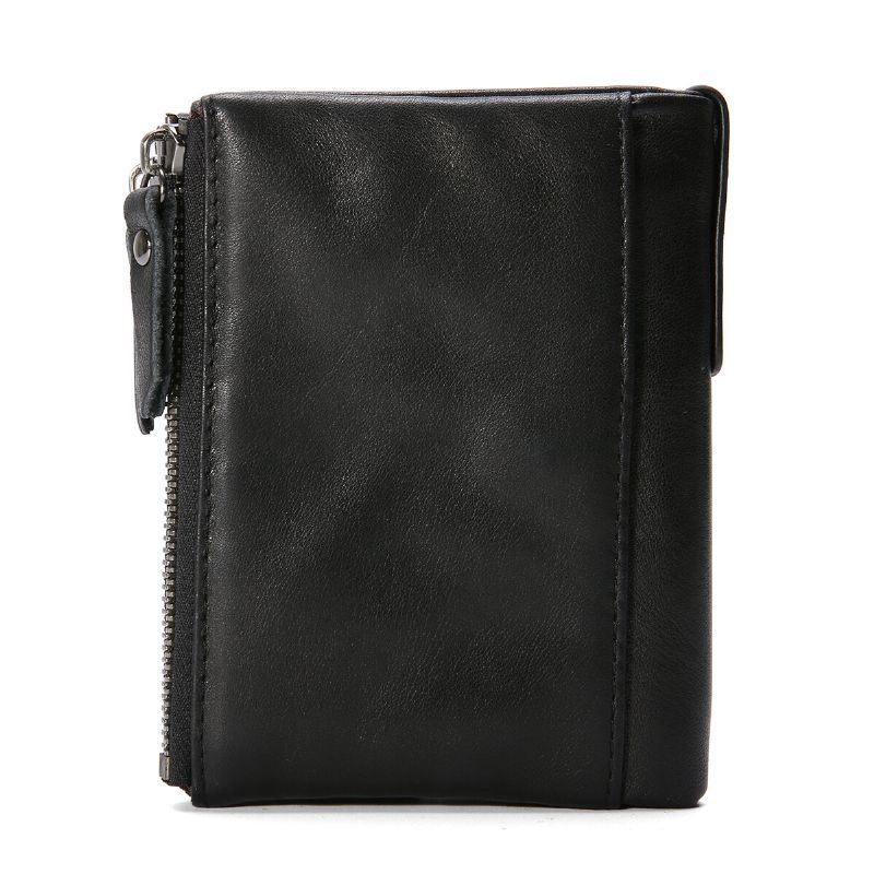 Heren Echt Leer Bifold Hasp Multi-card Slot Kaarthouder Retro Dubbele Rits Portemonnee Korte Geld Clip Portemonnee