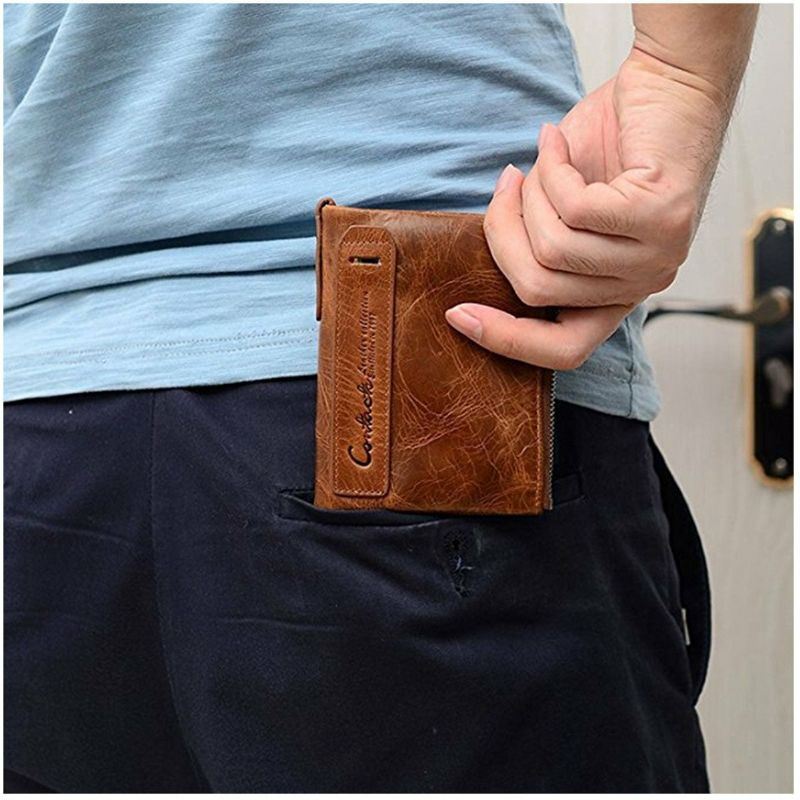 Heren Echt Leer Bifold Hasp Multi-card Slot Kaarthouder Retro Dubbele Rits Portemonnee Korte Geld Clip Portemonnee