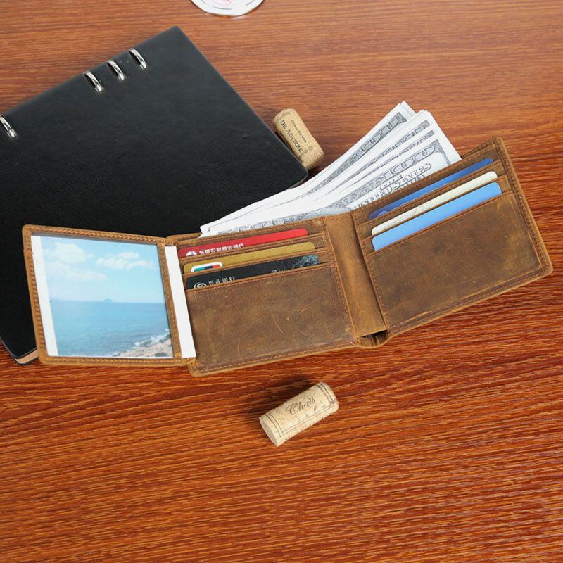 Heren Echt Leer Bifold Korte Anti-magnetische Geld Clip Portemonnee