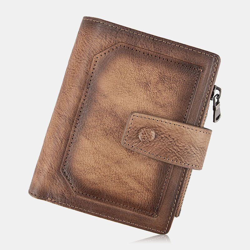 Heren Echt Leer Hand Gewreven Kleur Korte Bifold Grote Capaciteit Geld Clip Retro Multi-card Slot Card Case Rijbewijs Portemonnee