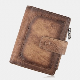 Heren Echt Leer Hand Gewreven Kleur Korte Bifold Grote Capaciteit Geld Clip Retro Multi-card Slot Card Case Rijbewijs Portemonnee