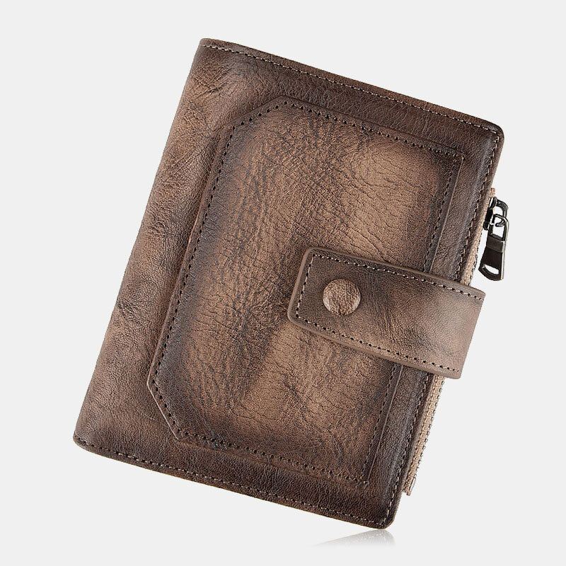 Heren Echt Leer Hand Gewreven Kleur Korte Bifold Grote Capaciteit Geld Clip Retro Multi-card Slot Card Case Rijbewijs Portemonnee