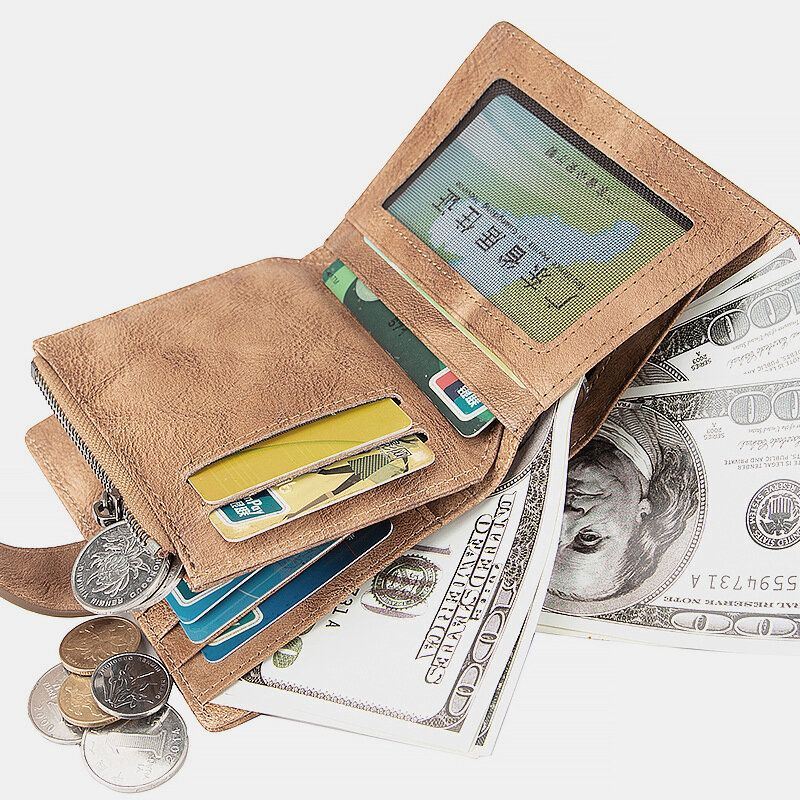 Heren Echt Leer Hand Gewreven Kleur Korte Bifold Grote Capaciteit Geld Clip Retro Multi-card Slot Card Case Rijbewijs Portemonnee