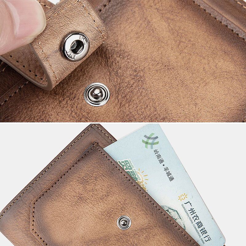 Heren Echt Leer Hand Gewreven Kleur Korte Bifold Grote Capaciteit Geld Clip Retro Multi-card Slot Card Case Rijbewijs Portemonnee