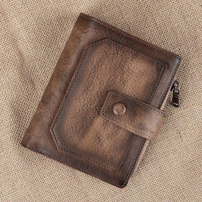 Heren Echt Leer Hand Gewreven Kleur Korte Bifold Grote Capaciteit Geld Clip Retro Multi-card Slot Card Case Rijbewijs Portemonnee