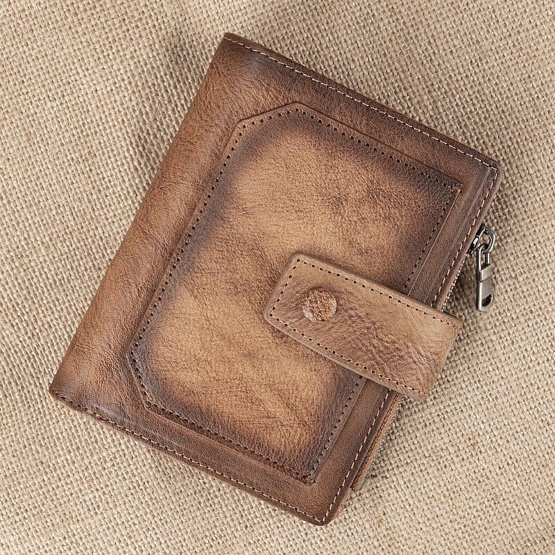 Heren Echt Leer Hand Gewreven Kleur Korte Bifold Grote Capaciteit Geld Clip Retro Multi-card Slot Card Case Rijbewijs Portemonnee