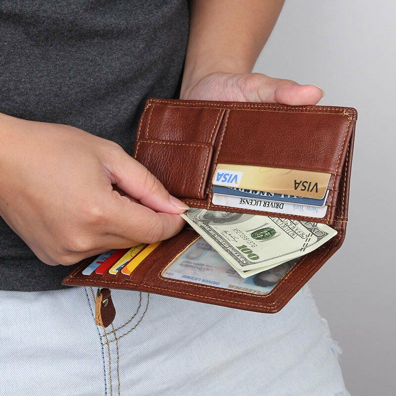 Heren Echt Leer Lange Bifold Anti-magnetische Portemonnee Multi-card Slot Card Case