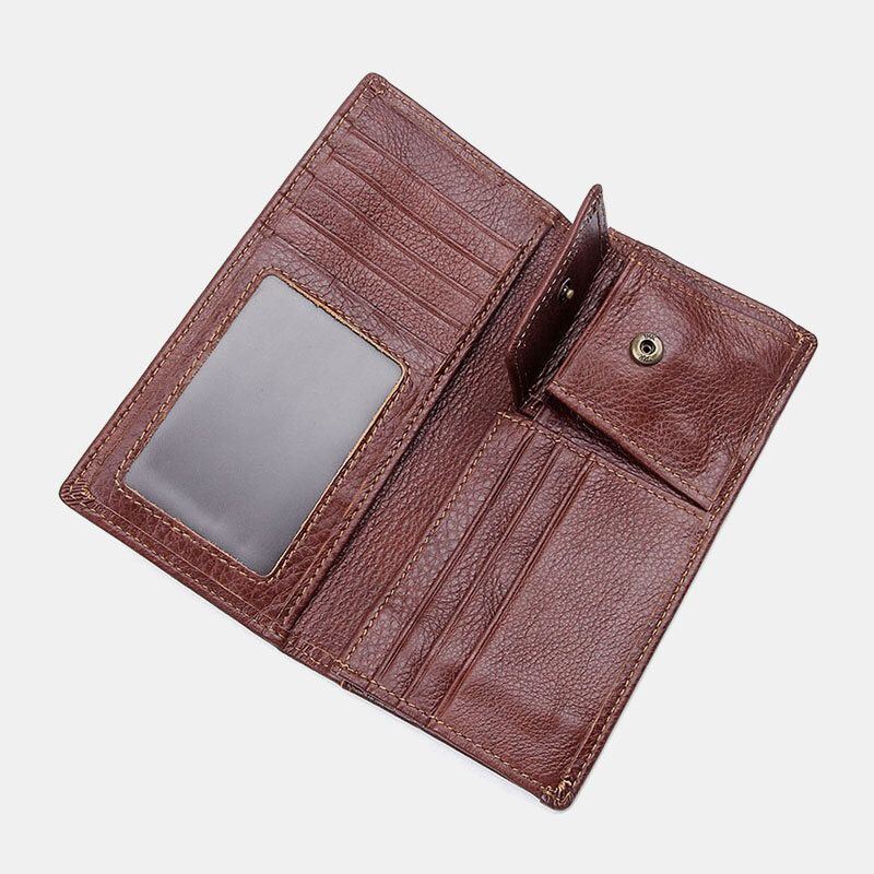 Heren Echt Leer Lange Bifold Anti-magnetische Portemonnee Multi-card Slot Card Case