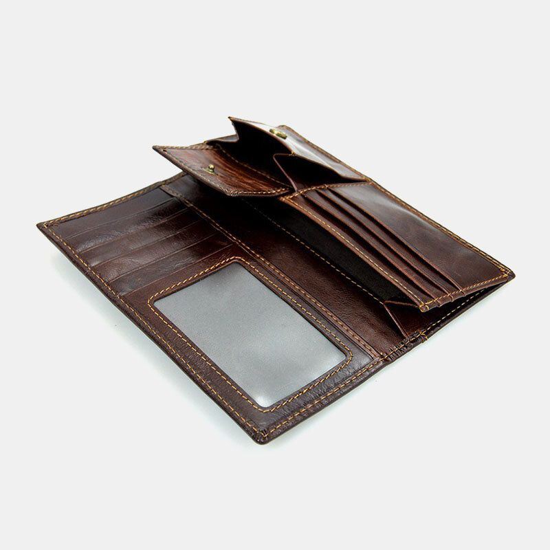 Heren Echt Leer Lange Bifold Anti-magnetische Portemonnee Multi-card Slot Card Case