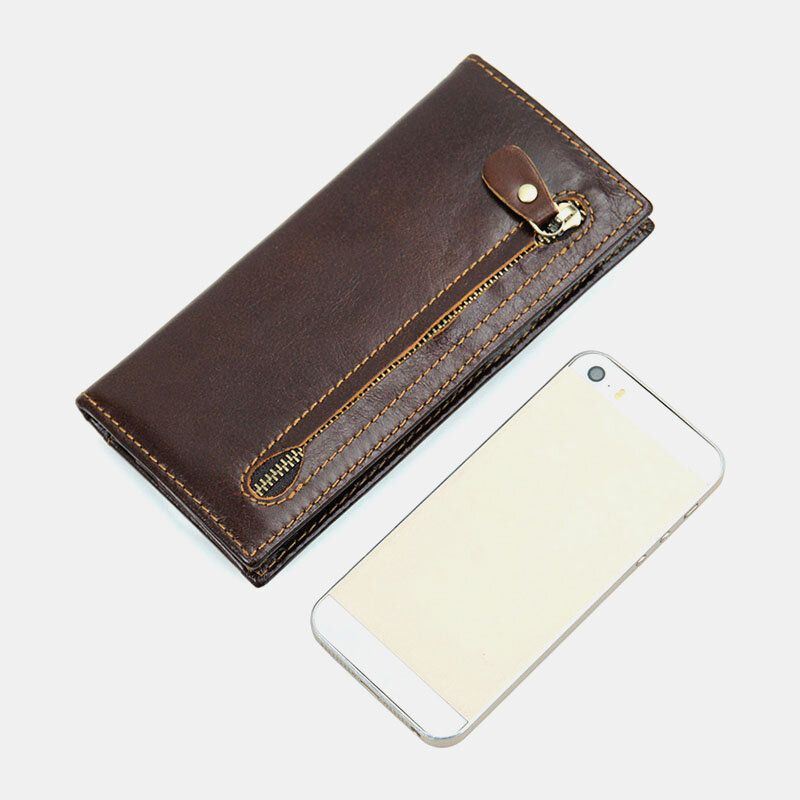 Heren Echt Leer Lange Bifold Anti-magnetische Portemonnee Multi-card Slot Card Case