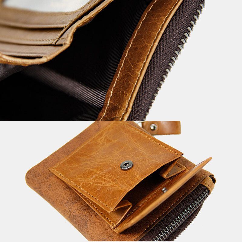 Heren Echt Leer Multifunctionele Retro Bifold Multi-kaartsleuf Kaarthouder Portemonnee Portemonnee Geld Clip