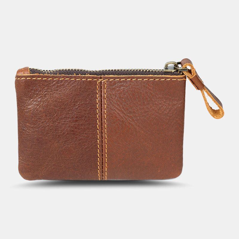 Heren Echt Leer Retro Mini Portemonnee Korte Rits Portemonnee Clutch Portefeuilles Card Case