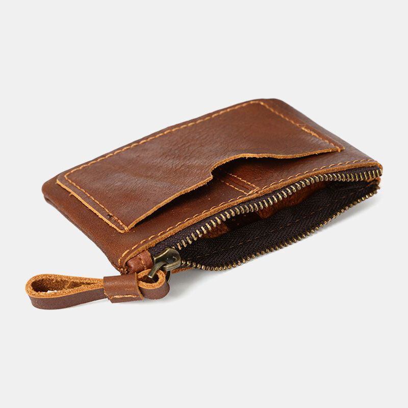 Heren Echt Leer Retro Mini Portemonnee Korte Rits Portemonnee Clutch Portefeuilles Card Case