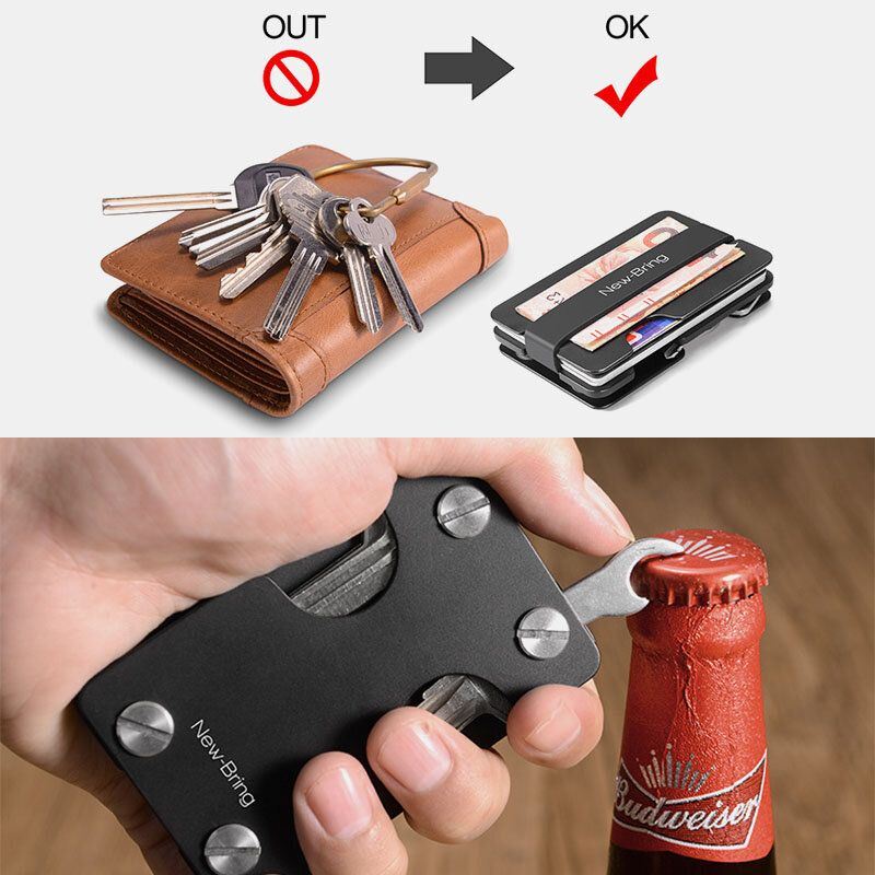 Heren Een Stuk Edc Aluminium Multifunctioneel Gereedschap Sleutelhanger Card Case Portemonnee Geld Clip