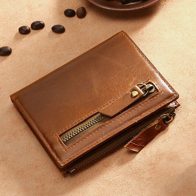 Heren Eerste Laag Koeienhuid Bifold Anti-magnetische 7 Card Slot Card Case Wallet