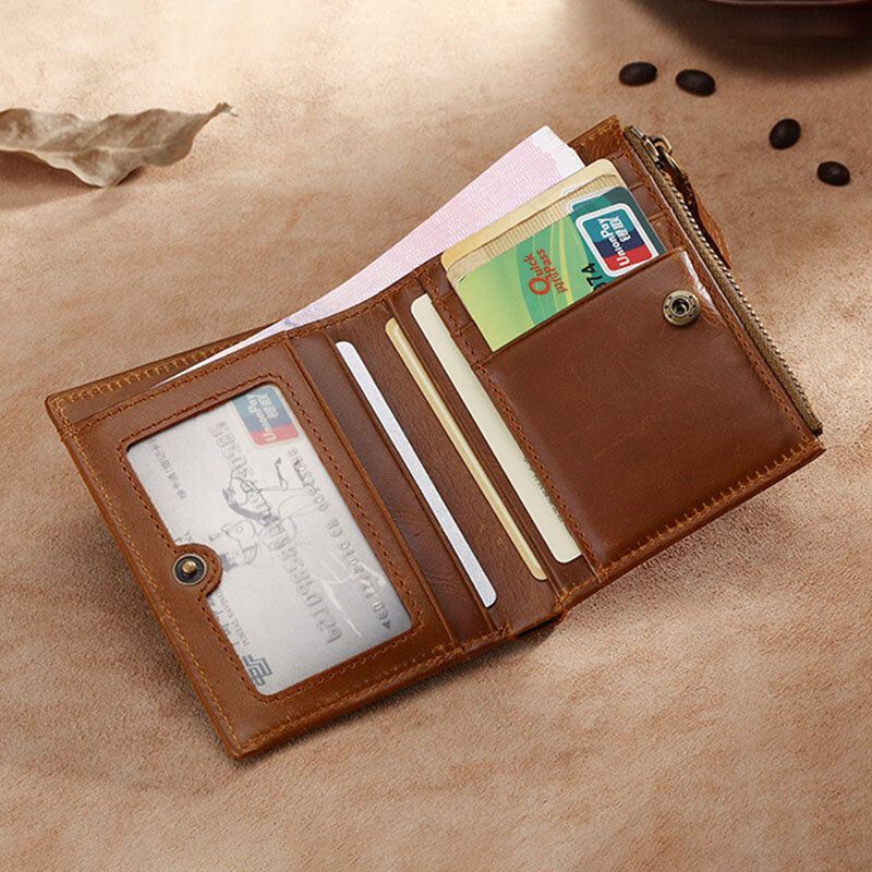 Heren Eerste Laag Koeienhuid Bifold Anti-magnetische 7 Card Slot Card Case Wallet