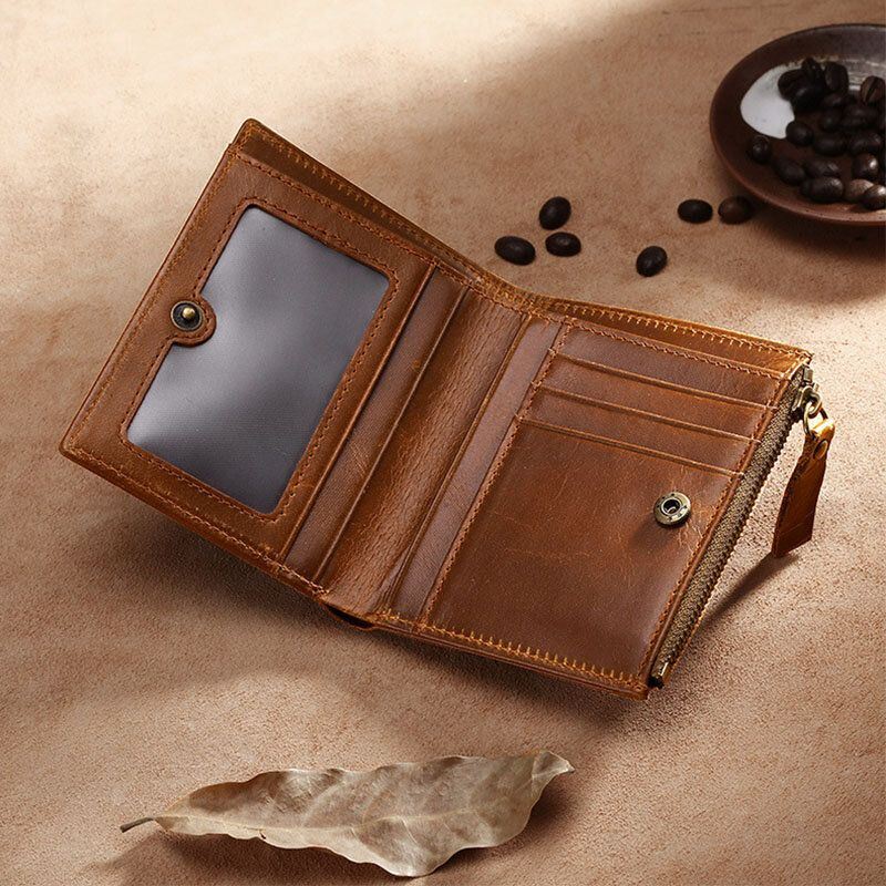 Heren Eerste Laag Koeienhuid Bifold Anti-magnetische 7 Card Slot Card Case Wallet