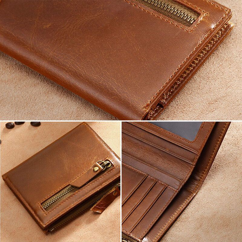 Heren Eerste Laag Koeienhuid Bifold Anti-magnetische 7 Card Slot Card Case Wallet