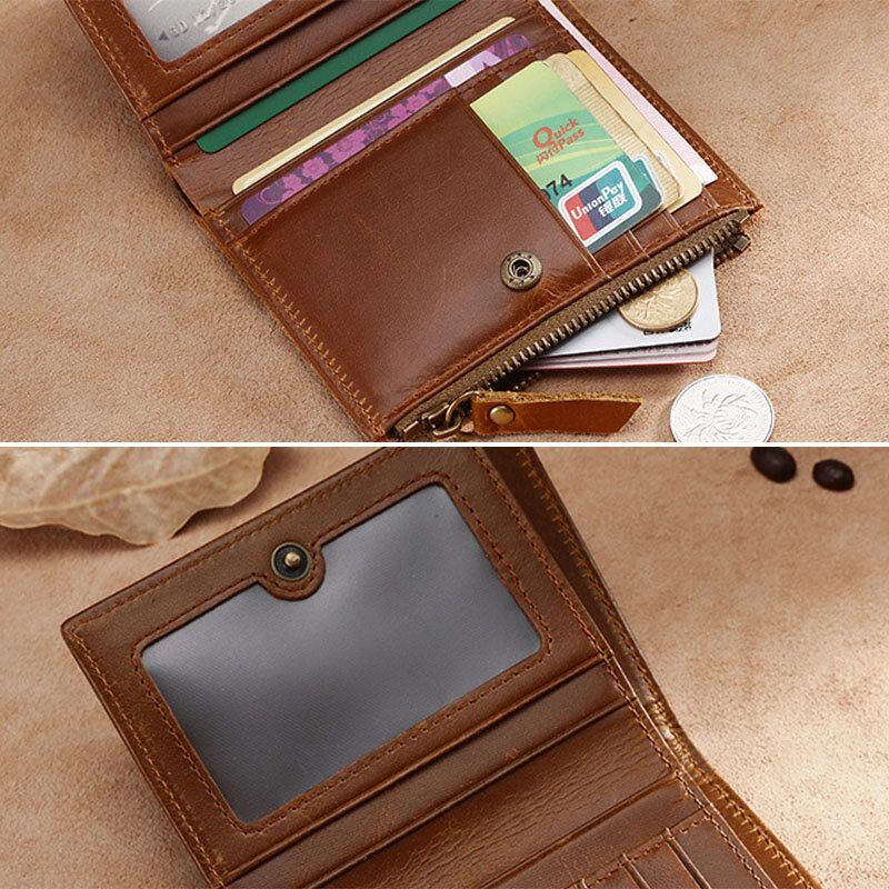 Heren Eerste Laag Koeienhuid Bifold Anti-magnetische 7 Card Slot Card Case Wallet