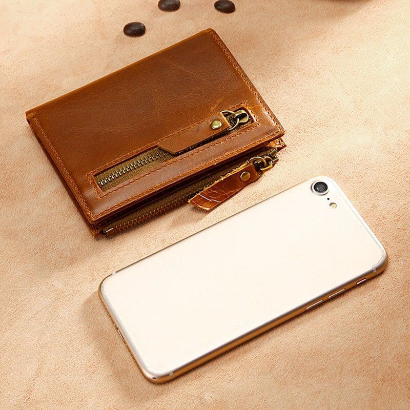 Heren Eerste Laag Koeienhuid Bifold Anti-magnetische 7 Card Slot Card Case Wallet