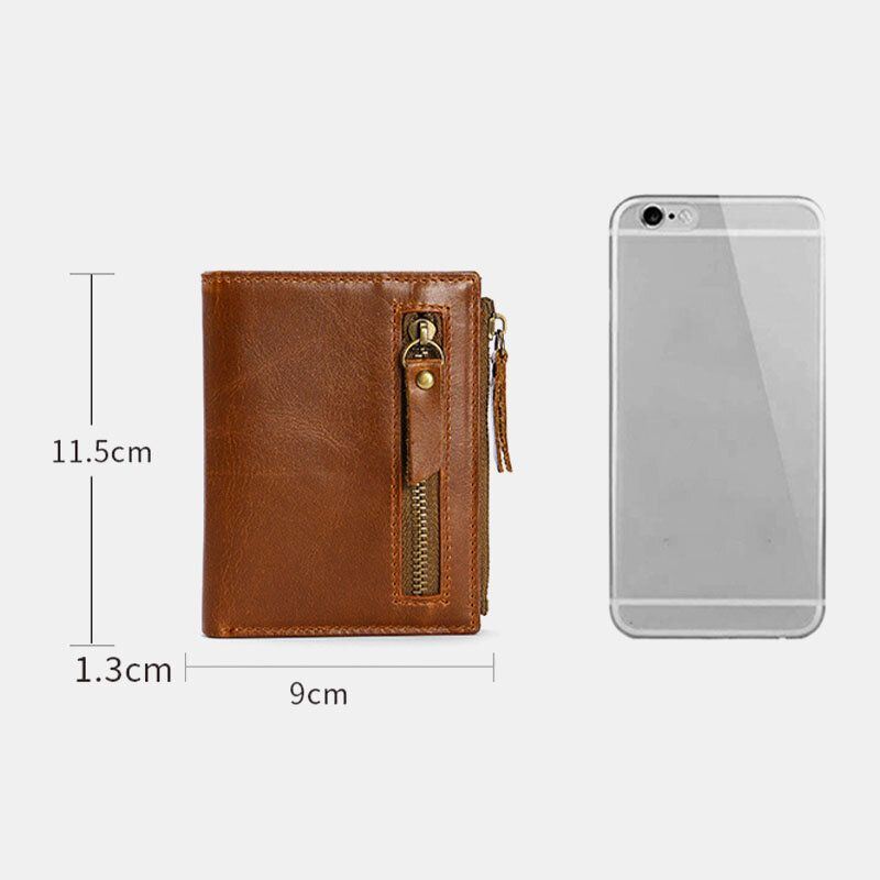 Heren Eerste Laag Koeienhuid Bifold Anti-magnetische 7 Card Slot Card Case Wallet