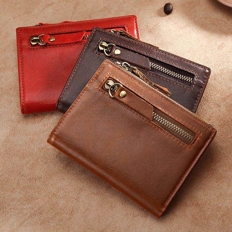 Heren Eerste Laag Koeienhuid Bifold Anti-magnetische 7 Card Slot Card Case Wallet