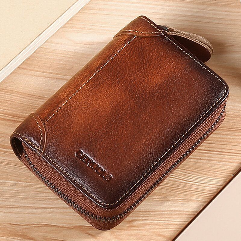 Heren Gewreven Kleur Eerste Laag Koeienhuid 12 Card Slot Card Case Grote Capaciteit Anti-magnetische Geld Clip Orgel Portefeuilles