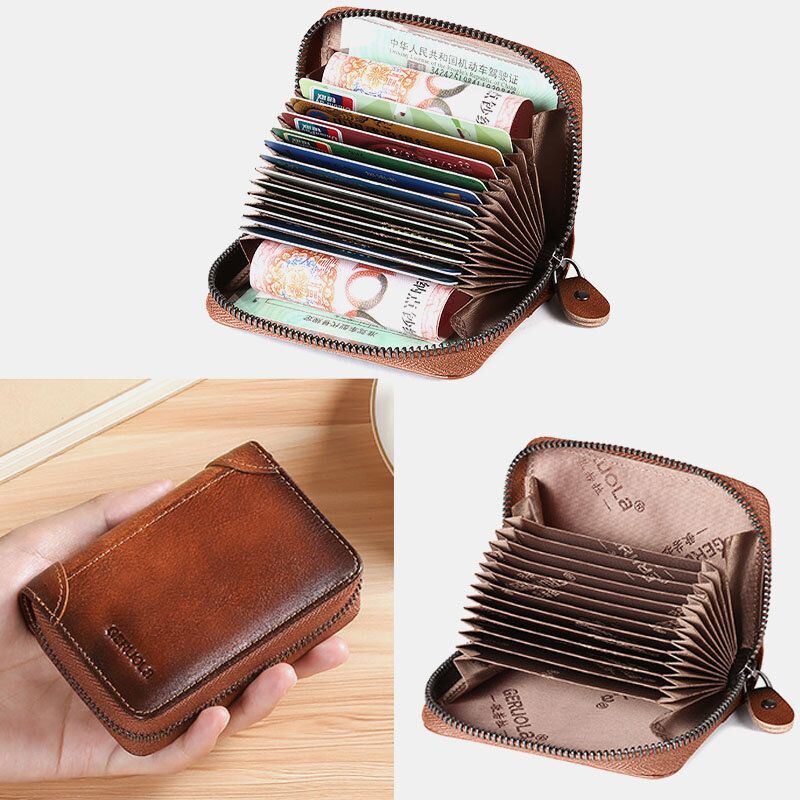 Heren Gewreven Kleur Eerste Laag Koeienhuid 12 Card Slot Card Case Grote Capaciteit Anti-magnetische Geld Clip Orgel Portefeuilles