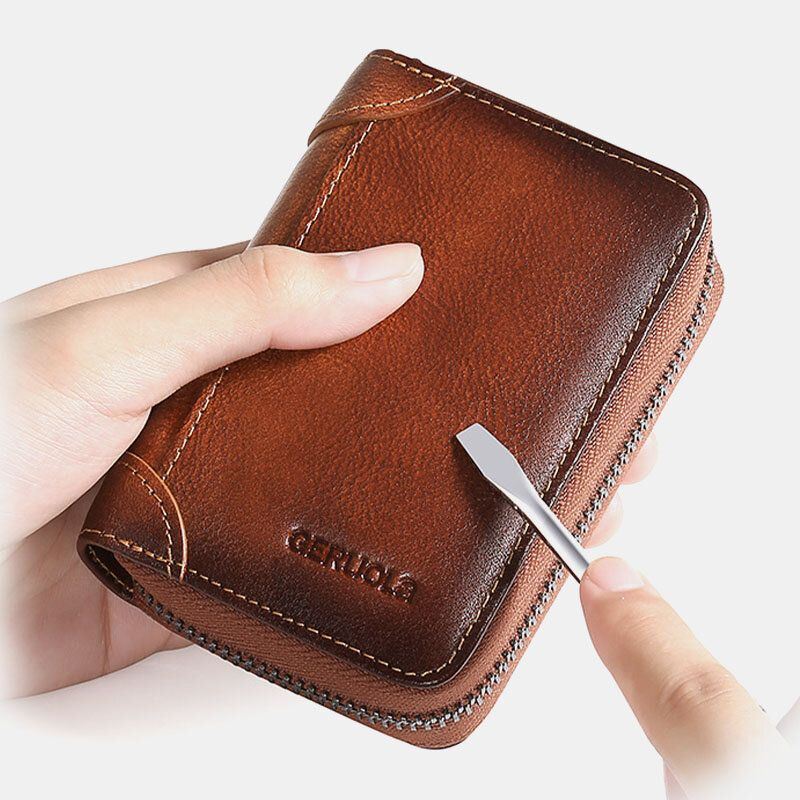 Heren Gewreven Kleur Eerste Laag Koeienhuid 12 Card Slot Card Case Grote Capaciteit Anti-magnetische Geld Clip Orgel Portefeuilles