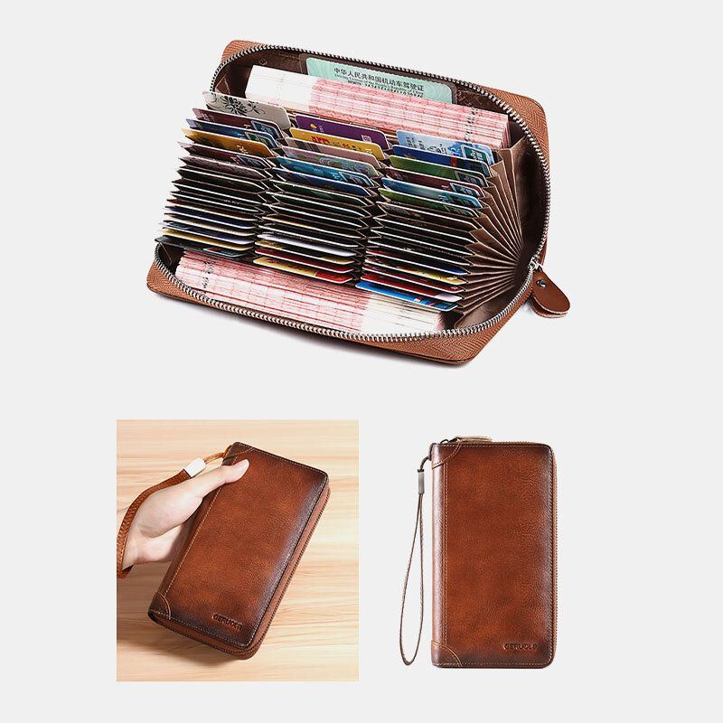 Heren Gewreven Kleur Koeienhuid Anti-magnetische 45 Card Slot Card Case Orgel Kaarthouder Clutch Portefeuilles