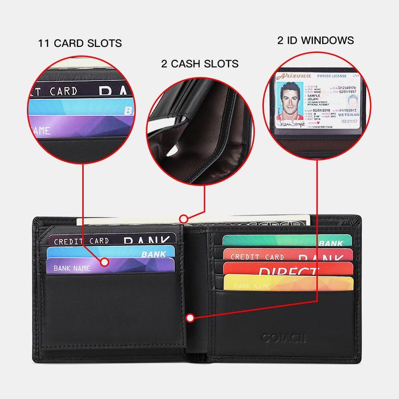 Heren Horizontale Bifold Blocking Card Case Retro Korte Multi-card Slot Kaarthouder Portemonnee Geld Clip Rijbewijs Portemonnee