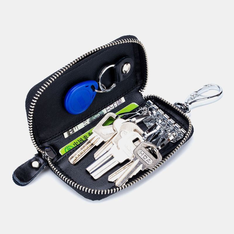 Heren Koeienhuid Auto Sleutelhanger Portemonnee Multifunctionele Geld Clip Card Case Met Haak