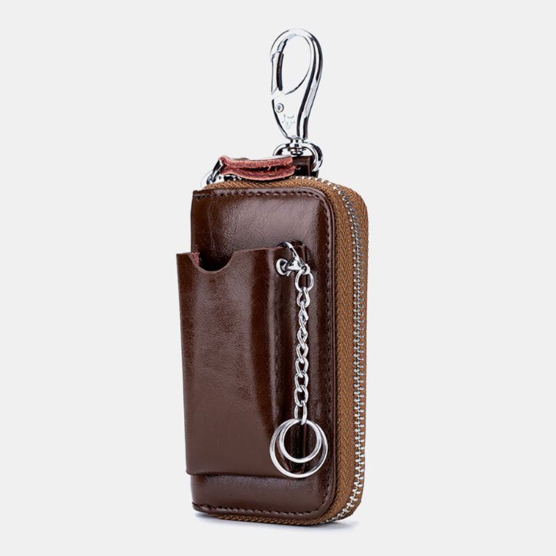 Heren Koeienhuid Auto Sleutelhanger Portemonnee Multifunctionele Geld Clip Card Case Met Haak