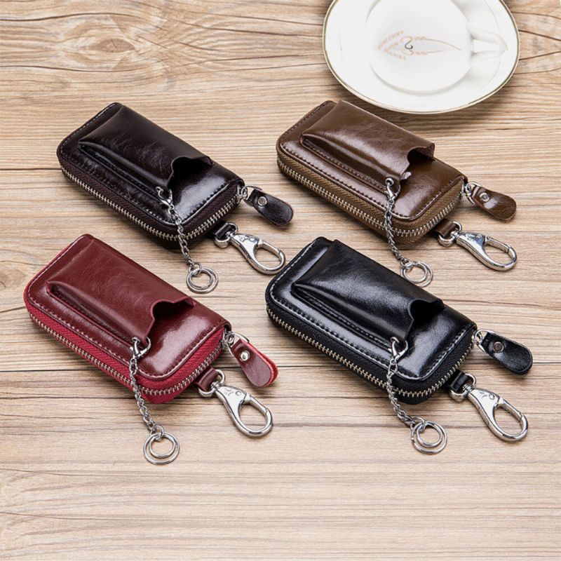 Heren Koeienhuid Auto Sleutelhanger Portemonnee Multifunctionele Geld Clip Card Case Met Haak