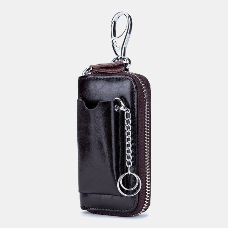 Heren Koeienhuid Auto Sleutelhanger Portemonnee Multifunctionele Geld Clip Card Case Met Haak