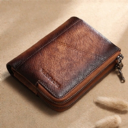 Heren Koeienhuid Bifold Korte Anti-magnetische Portemonnee Wrijven Kleur Dubbele Ritsvak Portemonnee 4 Card Slot Card Case