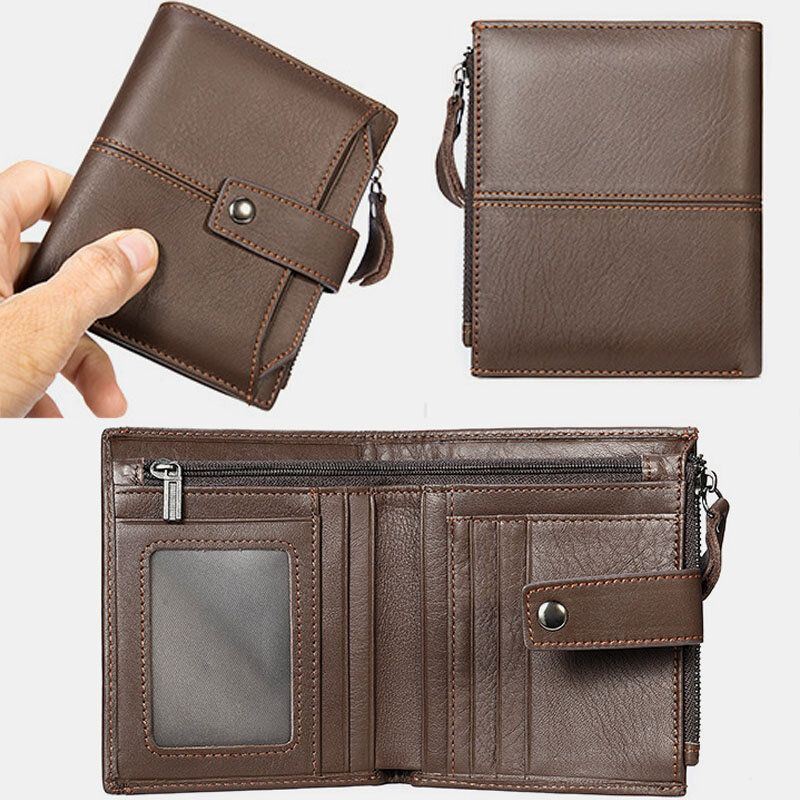 Heren Korte Bifold Blokkeren Portemonnee Retro Casual Multi-card Slot Kaarthouder Koeienhuid Rijbewijs Portemonnee