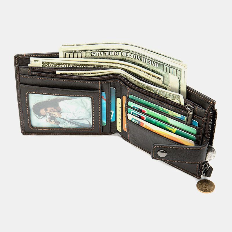 Heren Korte Bifold Blokkeren Portemonnee Retro Casual Multi-card Slot Kaarthouder Koeienhuid Rijbewijs Portemonnee