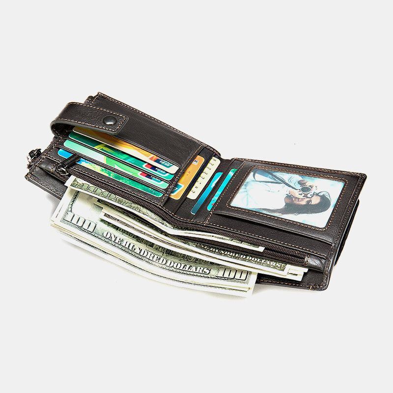 Heren Korte Bifold Blokkeren Portemonnee Retro Casual Multi-card Slot Kaarthouder Koeienhuid Rijbewijs Portemonnee