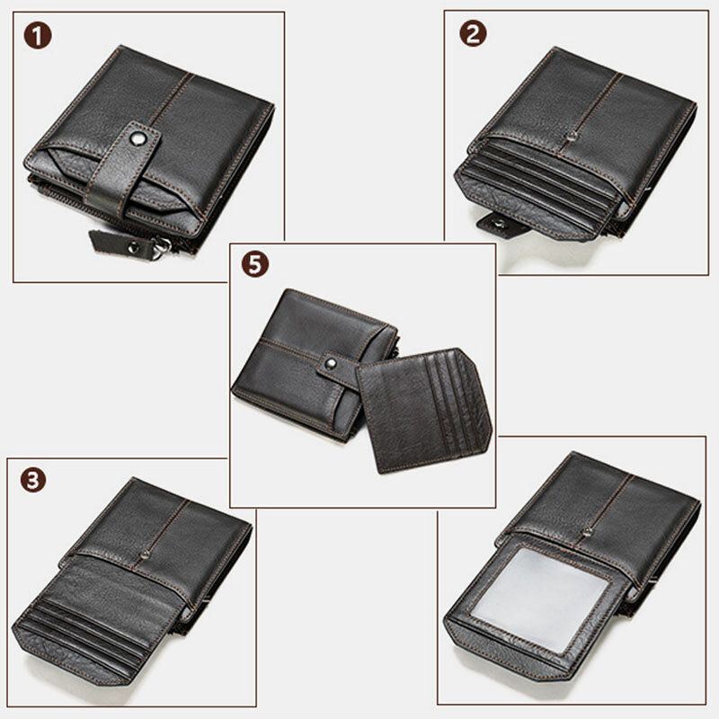 Heren Korte Bifold Blokkeren Portemonnee Retro Casual Multi-card Slot Kaarthouder Koeienhuid Rijbewijs Portemonnee