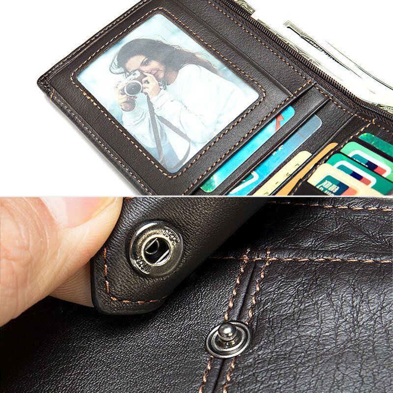 Heren Korte Bifold Blokkeren Portemonnee Retro Casual Multi-card Slot Kaarthouder Koeienhuid Rijbewijs Portemonnee