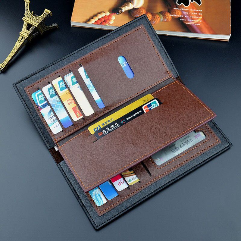 Heren Kunstleer Mode Bifold Multi-slots Kleuraanpassing Lange Portemonnee Portemonnee Card Case