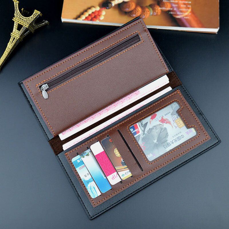 Heren Kunstleer Mode Bifold Multi-slots Kleuraanpassing Lange Portemonnee Portemonnee Card Case