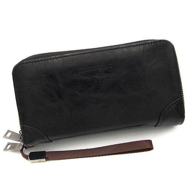 Heren Kunstleer Zakelijke Dubbele Rits Lange Portemonnee Clutch Bag